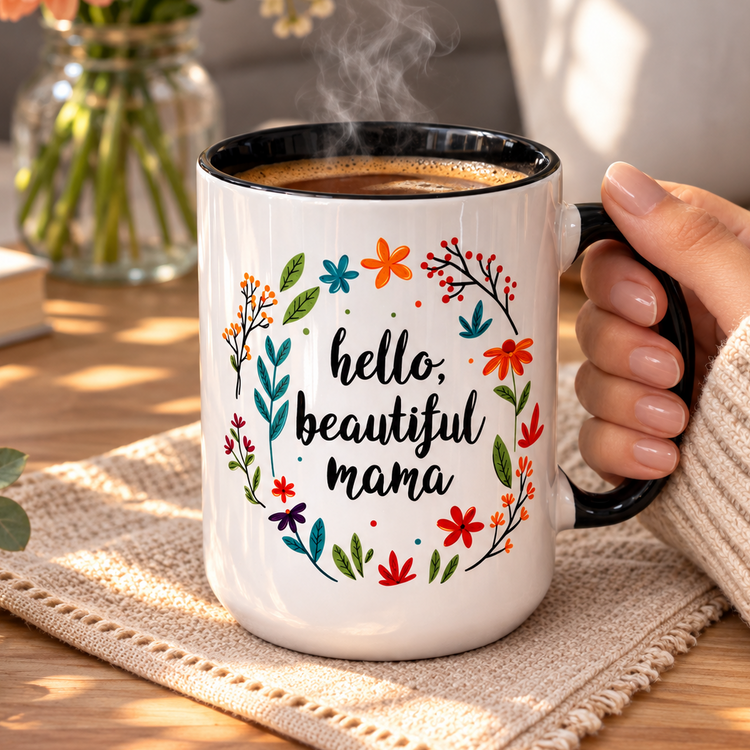 Hello Beautiful Mama – 15 oz Ceramic Mug in 4 Colours