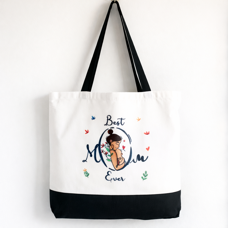 Best Mom Ever  (Style B) - Spacious, Soft, Everyday Tote in Black & White