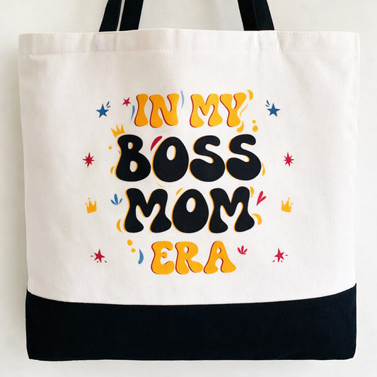 In My Boss Mom Era - Spacious, Soft, Everyday Tote in Black & White