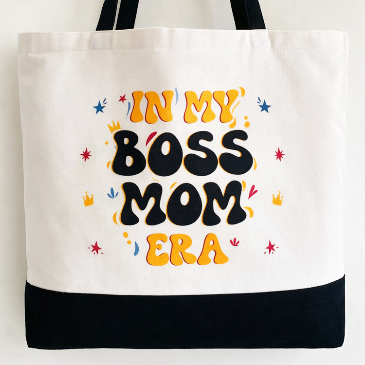 In My Boss Mom Era - Spacious, Soft, Everyday Tote in Black & White
