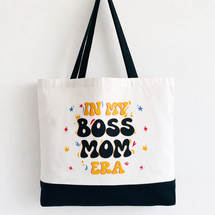 In My Boss Mom Era - Spacious, Soft, Everyday Tote in Black & White