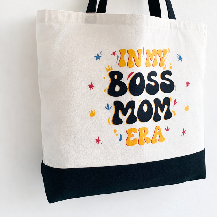In My Boss Mom Era - Spacious, Soft, Everyday Tote in Black & White