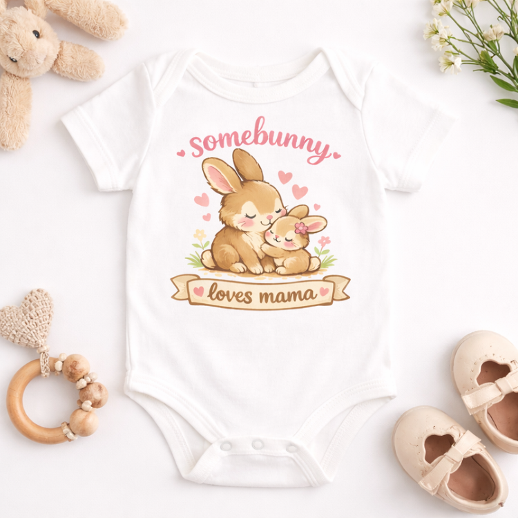 🐰 Somebunny loves mama – Baby Bodysuit