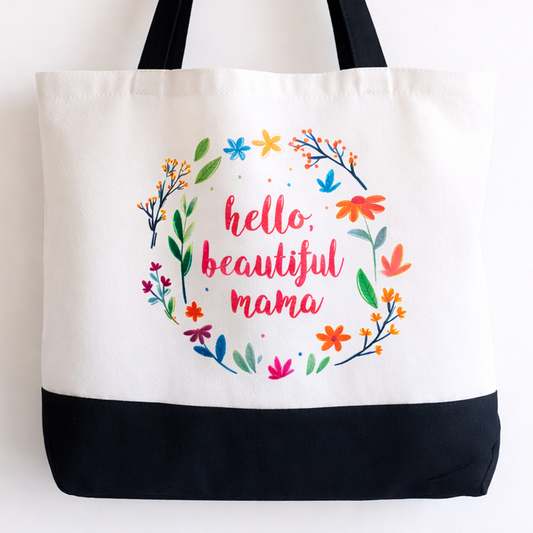 Hello, Beautiful Mama - Spacious, Soft, Everyday Tote in Black & White (Pink)