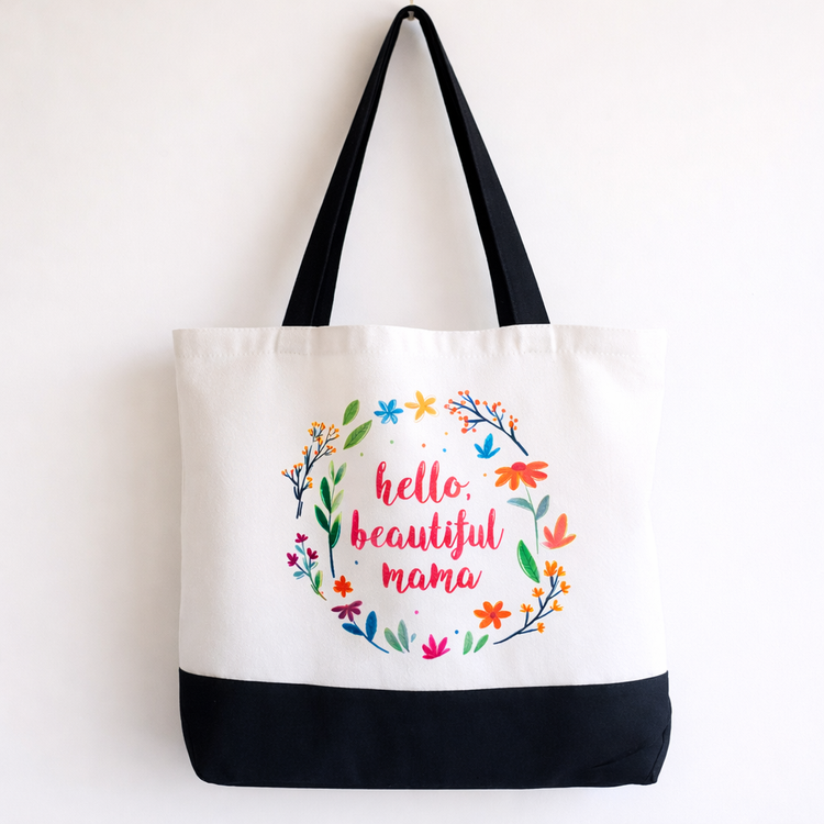 Hello, Beautiful Mama - Spacious, Soft, Everyday Tote in Black & White (Pink)