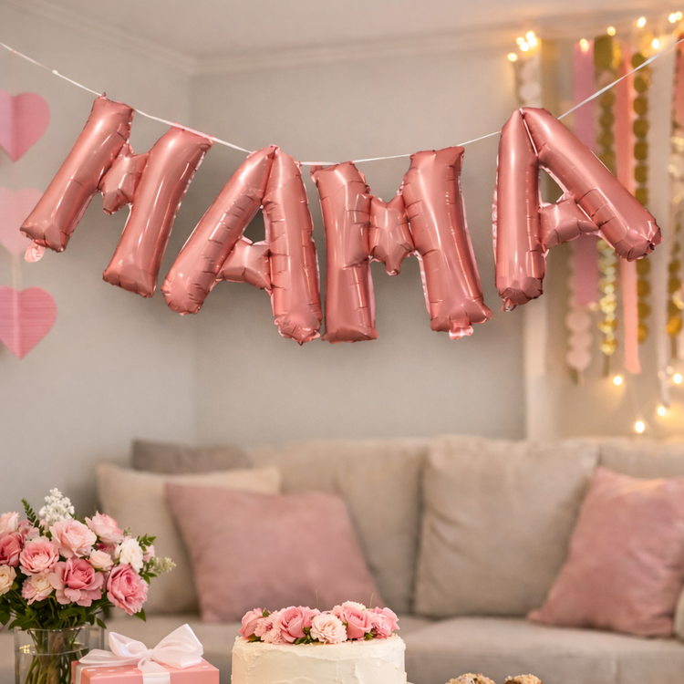 MAMA Balloon Banner – Pearl Pink Hanging Foil Letter Set
