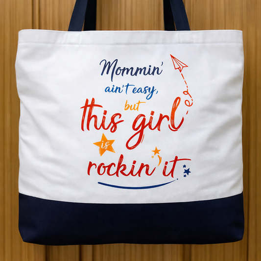 Mommin' Ain't Easy - Spacious, Soft, Everyday Tote in Black & White